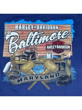 Harley-Davidson Blue Crab Graphic T-Shirt Baltimore Maryland Design Size XL